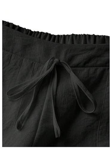 SOLY HUX Women's Wide Leg Linen Pants Tie Front Elastic Waist Baggy Pants Casual Vacation Long Trousers4