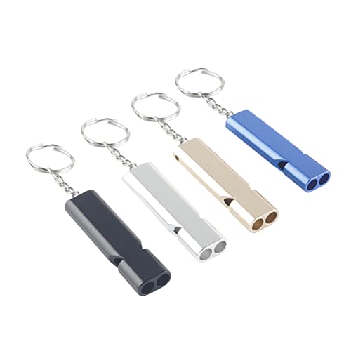 CRLLDPM 4 Pcs Sifflet de Survie, Sifflet d'urgence, Double Tubes Métal Sifflet Secours, pour L'école Gym, Camping en Plein Air, Randonnée