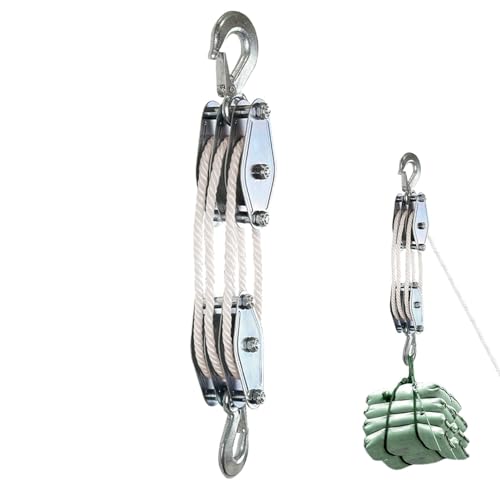 Block And Tackle Pulley System - 6:1 Lifting Power Pulley System, Multifunctional Heavy Duty Pulley System | Wheels Block & Tackle Pulley System, Heavy Duty 2200lbs Breaking Strength Rope Hoist