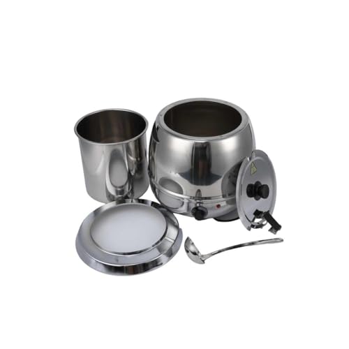 Commercial Grade Silver Stainless Steel Soup Warmer with Temperature Control, 10.5Qts Capacity, Includes Stainless Steel Insert Pot and Spoon for Restaurants, Catering, and Family Gatherings