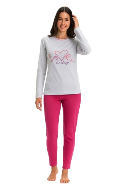 Il Granchio Pigiama Donna Lungo in Cotone gp5091 (IT, Testo, XL, Regular, Regular, Standard, Grigio)