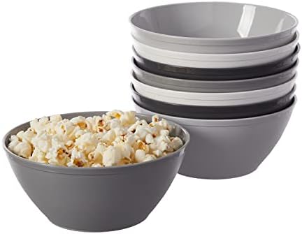 US Acrylic Fresco 28 oz. Plastic Stackable Snack Bowls for Cereal and Ice Cream in Grey Stone | Set of 8 | 6-inch Reusable, BPA-Free, Made in the USA, Dishwasher Safe Dinnerware