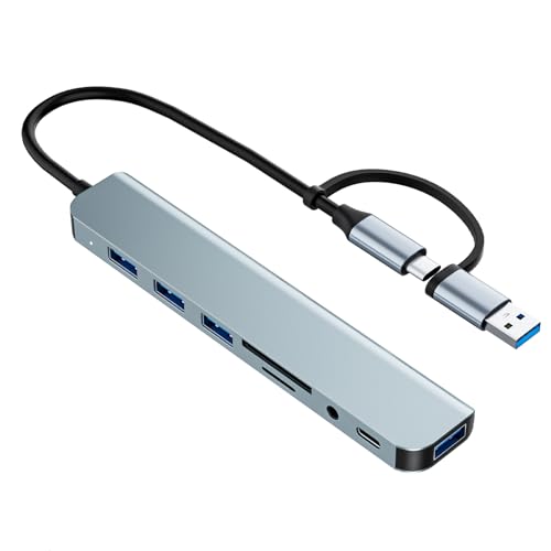 USB C/USB Hub Multiport Adapter,USB 3.0 Hub Aluminum 8 in 1 USB Splitter with SD/TF Card Reader,1 x...