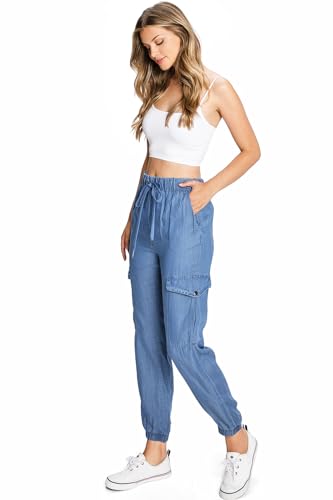 C'est Toi Women's High Rise Baggy Cargo Woven Tencel Jogger Pants, Small4