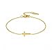 foyjoey 18K Gold Plated Tiny Sideways Cross Bracelets for Women Adjustable Simple Gold Thin Religious Charm Bracelet Stainless Steel Dainty Link Chain Bracelet Baptism Jewelry
