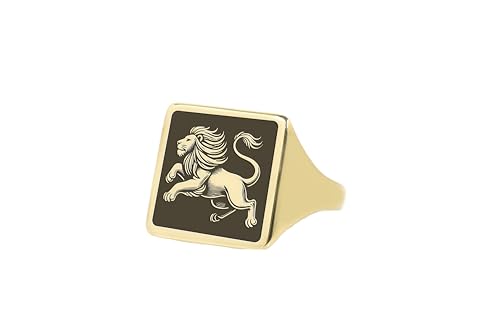 Bague lion or 24k rompez la monotonie avec un bijou carré au design gravé
