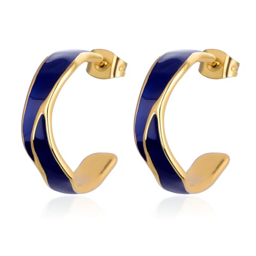 Two Tone Enamel Hoop Earrings for Women C-Shaped Earrings Colorful Enamel Jewelry Mother's Day Gift for Mother Grandmother