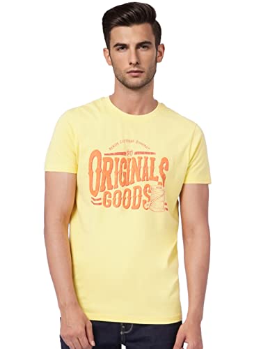 Image of JACK & JONES Men's Cotton Placement Print Slim Fit Round Neck T-Shirt