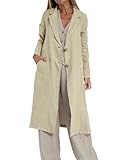 IDEALSANXUN Long Linen Blazer Women 2024 Casual Lightweight Spring Jackets Summer Blazer Midi Length Trench Coat Cardigan Tops, Khaki, M