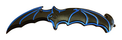 Tucson Tools Batman Knife BAT FACE! Spring Assisted Opening Tactical Folding Blade Black w/Blue