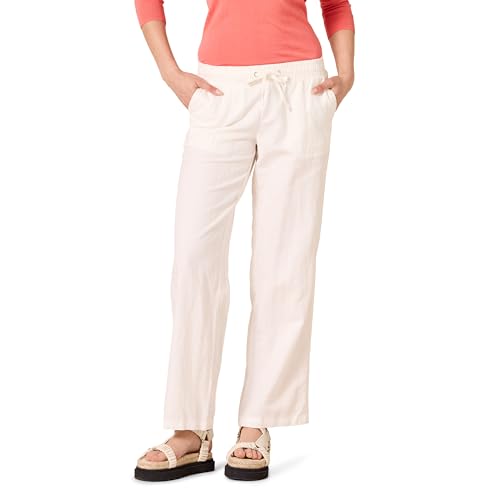 Amazon Essentials Damen Hose aus Leinengemisch mit Kordelzug lockere Passform weites Bein (in Übergröße erhältlich) Grellweiß L