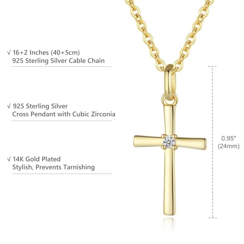 GAVU Women’s 925 Sterling Silver Cross Necklace, Small Diamond Cross Pendant Necklace for Women4