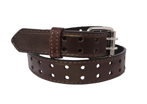 El Presidente Mens #415 Brown Western Cowboy Belt Leather Double Prong Cinto Hombre