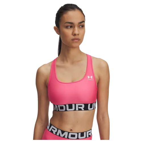 UA HG Mid Branded - Super Pink/White - XL