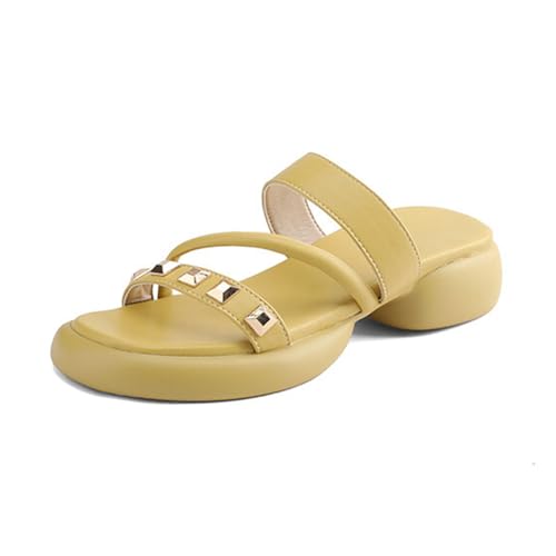 Sandales de plage pour femme à bout rond et talons hauts strassés confortables