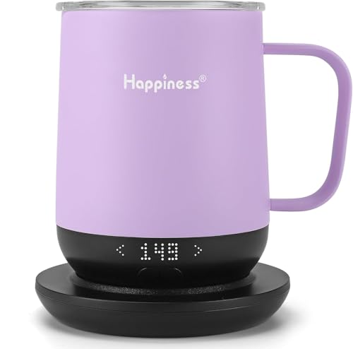 Image of Happiness Smart Heated Coffee Mug,12oz Rechargeable Electric Self Heating Temperature Control Coffee Cup,Gifts for Mom Dad Grandma Wife