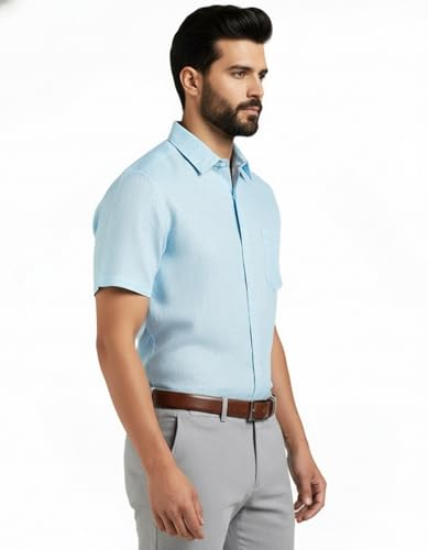 Image of Amazon Brand - INKAST Men's Cotton Solid Plain Half Sleeve Shirt | Plain Regular Fit Casual Shirt for Mens
