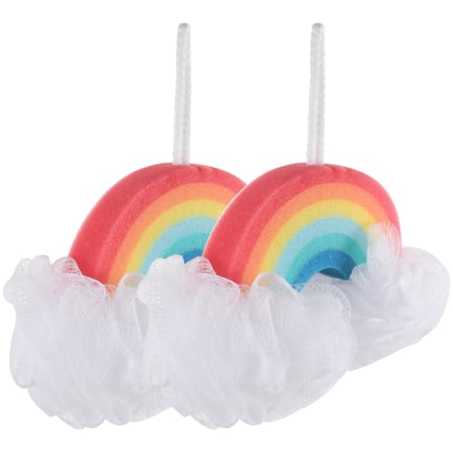 Healvian 2pcs Rainbow Bath Sponge, Bathing Loofahs,Exfoliating Sponge Puff Exfoliating Body Brush Luffa,Colorful Shower Loofahs,Bathing Body Scrubber for Boys Girls Baby Adults