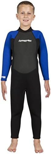 Hyperflex Access Unisex Full Body 3mm Backzip Wetsuit Watersports - Kid Sizes - Warm 4-Way Stretch Neoprene - Adjustable Collar and Flat Lock Construction - High Performance 50+ UV Shield,Black/Blue