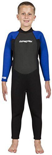 Hyperflex Access Unisex Full Body 3Mm Backzip Wetsuit Watersports - Kid Sizes - Warm 4-Way Stretch Neoprene - Adjustable Collar And Flat Lock Construction - High Performance 50+ Uv Shield,Black/Blue #TOP6