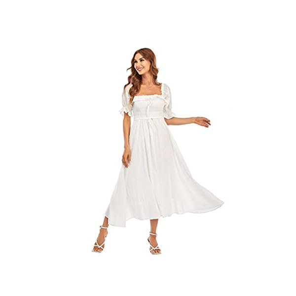 RYIposha-Women-Vintage-Elastic-Square-Neck-Ruffled-Half-Sleeve-Summer-Backless-Beach-Flowy-Maxi-Dresses R.YIposha Women Vintage Elastic Square Neck Ruffled Half Sleeve Summer Backless Beach Flowy Maxi Dresses,8-10,White