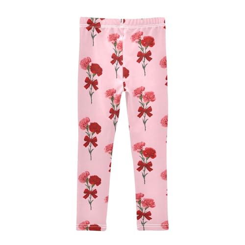 Carnation Flower Bow Pattern Girls Leggings Soft Stretch Workout Yoga Dance Pants for Kids Casual Tights2