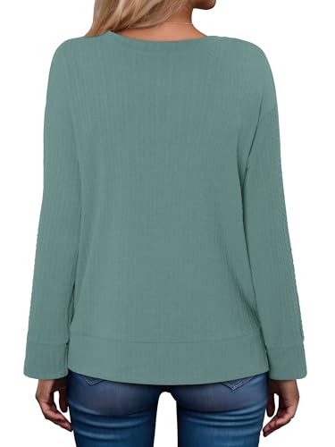 ONLYSHE Womens Shirts Long Sleeve Crewneck Tunic Tops Casual Lightweight Knit Solid Color Sweatshirts Trendy Blouse Basic Tee