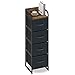Commode Etroite à 4 Tiroirs en Tissu Meuble de Rangement Vintage Dressoir Design Moderne Armoire d'angle Ràgement Placard Multifonction pour Chambre Salon Entree Cuisine Noir + Grise Bois + Acier
