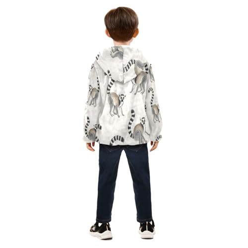 Lemur Pattern Cute Print Toddler Fleece Jacket Girl Boys Hooded Fleece Jacket Coat Warm Outwear Zip-up 3-10T4