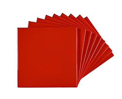 4 in Ceramic Tile Gloss 4 1/4" Box of 10 Piece for Bathroom Wall and Kitchen Backsplash (Red)
