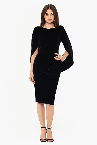 Image of Betsy & Adam Women's Velvet Midi Cowl Neck Drape Back Dress