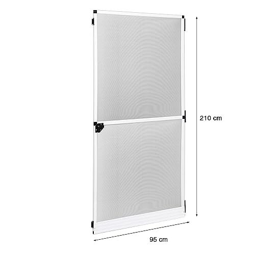 Grafner Fliegengitter Tür mit Alurahmen, Türschließer und Trittschutz, individuell zuschneidbar, Fiberglas-Gewebe, slim Fliegengitter Fliegenschutz Insektenschutz Balkontür (Weiß, 95 x 210 cm)