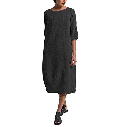Sommerkleid Damen Leinenkleid Für Strand, Sommerkleider Leicht Und Luftig Strandkleid, Lässig Große Größen A-Linie Leinenkleider Leichte Frauen...