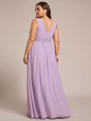 Image of Ever-Pretty V Neck Sleeveless Pleated Chiffon Maxi Plus Size Formal Dress for Women Bridesmaid Dresses 09016-DA