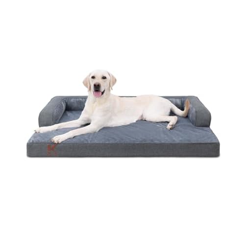 KSIIA Washable Dog Bed XL Senior Dog, Orthopedic Warm Soft Pet Sofa Waterproof Pet Couch with Sides, Non-Slip and Egg-Crate Foam Extra Large Beds with Removable Cover, 41x27Inch, Dark Grey D