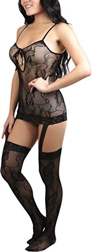 Image of ToBeInStyle Women's Bodystocking Bustier Garter Lingerie Suspender Thigh High Stockings