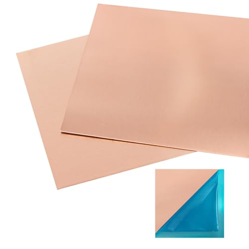 2 Pcs 99.9%+ Pure Copper Sheet, 6" x 6", 24 Gauge(0.51mm) Thickness, No Scratches, Film Attached Copper Plates