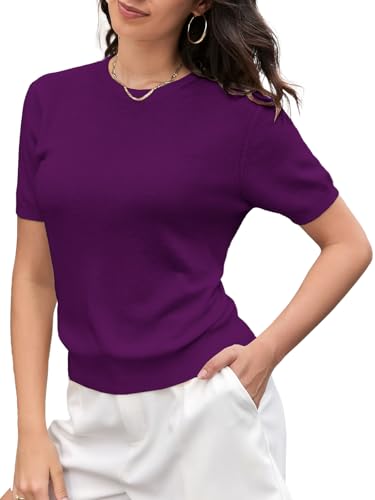 Image of SANGTREE Short Sleeve Sweater for Women Crewneck Summer Knit Tops | Summer Knit Pullover Tops.Perfect for Daily,Work,Home,Holiday,Travel,Shopping Etc.