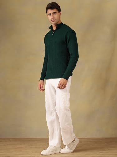 Image of Kvetoo Men's Full Sleeve High Neck Zipper Sweater| Warm Cable Knit Quarter Zip Pullover | Wool Winter Sweater for Casual & Office Wear