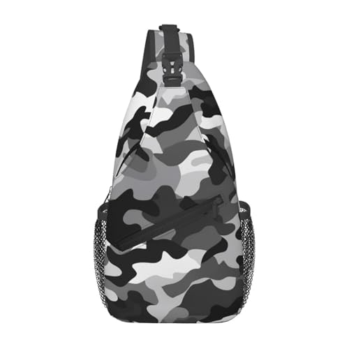 Bolso cruzado estilo camuflaje negro y blanco para hombres y mujeres miniatura 1