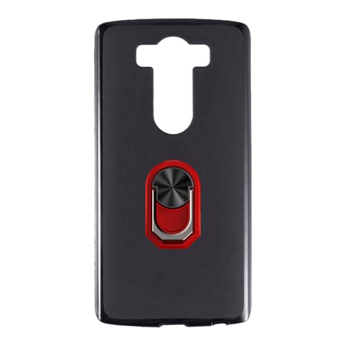 UOGNADGD Flexible Case + Ring Holder Compatible with LG V10 Phone Shockproof Cover & Magnetic Mecha Style Finger Grip Kickstand (Black+RedRing)