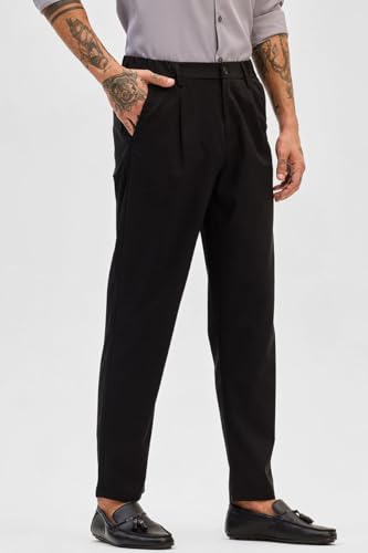 Image of SNITCH Men Formal Trousers | Slim Fit Ankle Length Design with Button Closure | Durable Poly Blend Fabric & Medium Stretch for Office, Festive & College Wear
