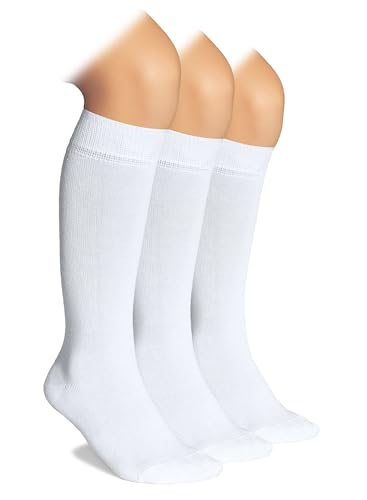 Hugh Ugoli CH-BMB-KNEE-WHITE-5T7 Knee High Socks For Girls Boys & Unisex Little Kids Soft Comfortable Rayon Derived From Bamboo Socks & Long School Uniform & Chemical-Free & 3 Pairs White cover