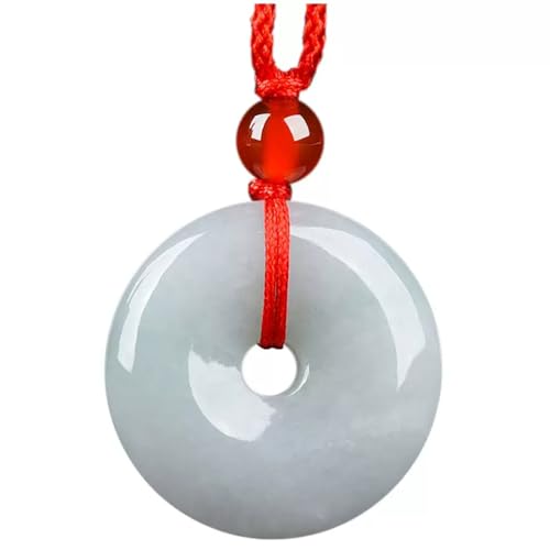 SGKOMN Collier Pendentif en Jade Blanc Feng Shui Naturel pour Femmes, véritable Yoga, Boucle de Paix, de Bon augure