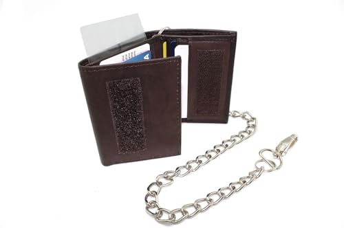 Biker Brown Tri-Fold Chain Wallet for Men's Pure leather Card Case Welcro Closer (Brown with Chain)3