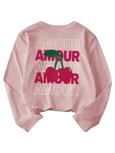 Image of SweatyRocks Girl's Bow Graphic Shirts Long Sleeve Crew Neck Tops Casual Cute Tee Tween Clothes