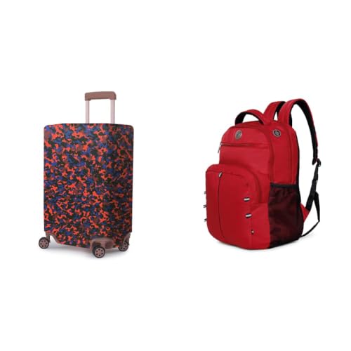 Image of ACEPACK Polyester Fabric Stretchable & Washable Protective Luggage Cover Universal Cabin Size Fit + Global 25.91 Liters Water Repellant 17.32 inch Laptop Backpack with Rain Cover for Casual,