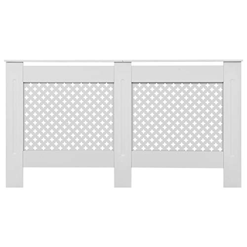 INLIFE Radiator Cover MDF with Matt Finished Slatted Design Heating Cabinet Smooth Top for Living Room Bedroom Furniture Decor 59.8\"x7.5\"x32.1\" Grid - Thumbnail 4