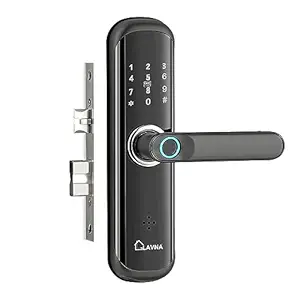 Smart Door Lock LA28 with Bluetooth Mobile App, Fingerprint, PIN, OTP, RFID Card and Manual Key Access for Wooden Doors (Black) Polished Finish