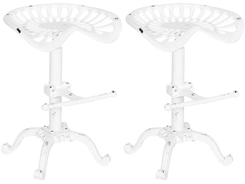 CLP Lot De 2 Tabourets De Bar Industriel Butch I Siège en Fer Forgé Pieds en Métal I Chaise De Bar avec Hauteur Réglable, Couleur:Blanc Antique